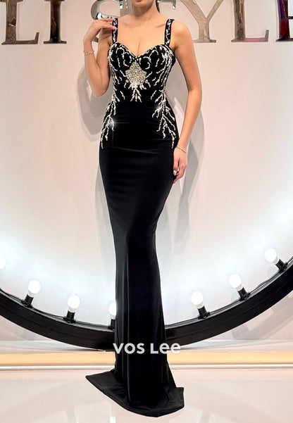 Spaghetti Straps Sweetheart Rhinestone Embellished Floor-Length Mermaid Evening Dresses