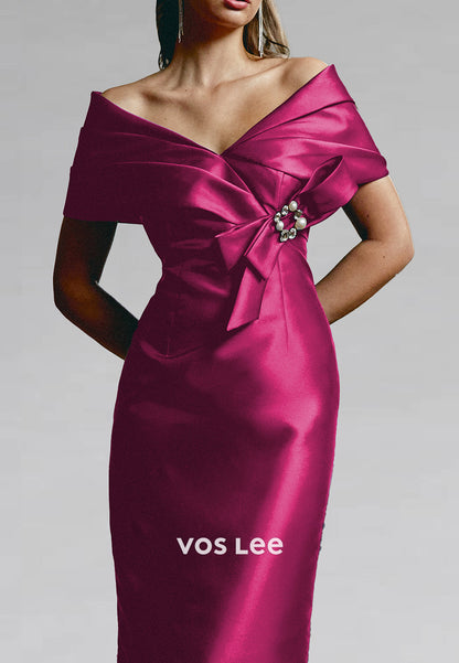 Off the Shoulder Bowknot Rhinestone Sheath Mother of Bride Dresses