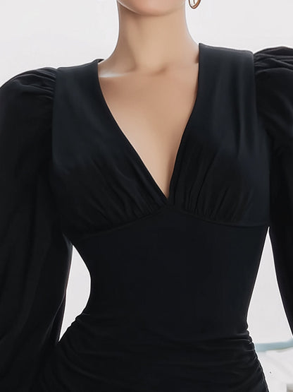 Stylish Puff-Sleeve Ruched Mini Dress