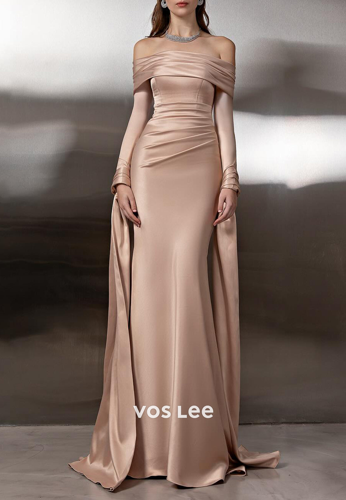 Couture & Ornate  Off the Shoulder Long Sleeve Mermaid Prom Dresses