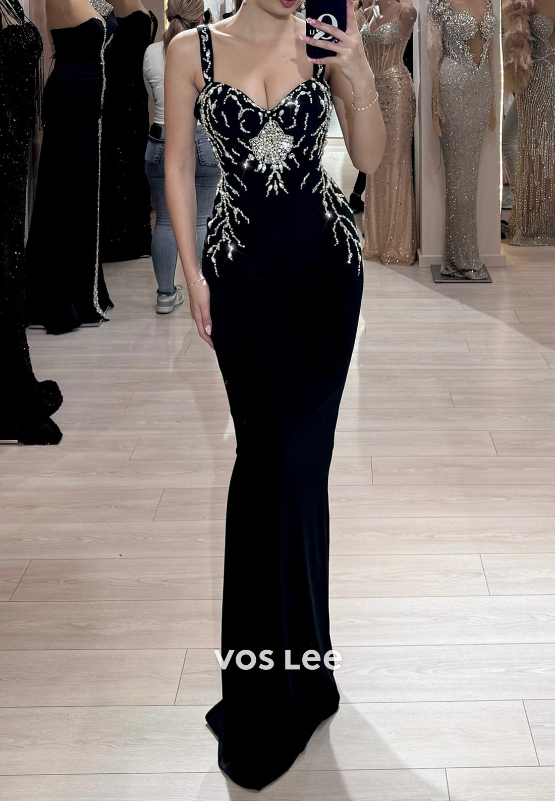 Spaghetti Straps Sweetheart Rhinestone Embellished Floor-Length Mermaid Evening Dresses