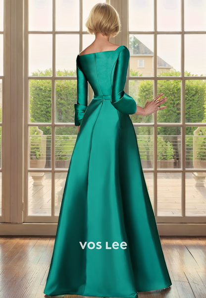 A-Line Square Long Sleeves Floor-Length Mother of the bride Dress with Bow