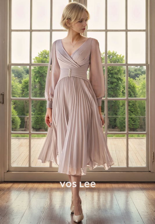 A-Line V-Neck Knee-Length Chiffon Mother of the Bride Dress