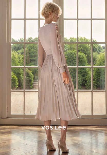 A-Line V-Neck Knee-Length Chiffon Mother of the Bride Dress