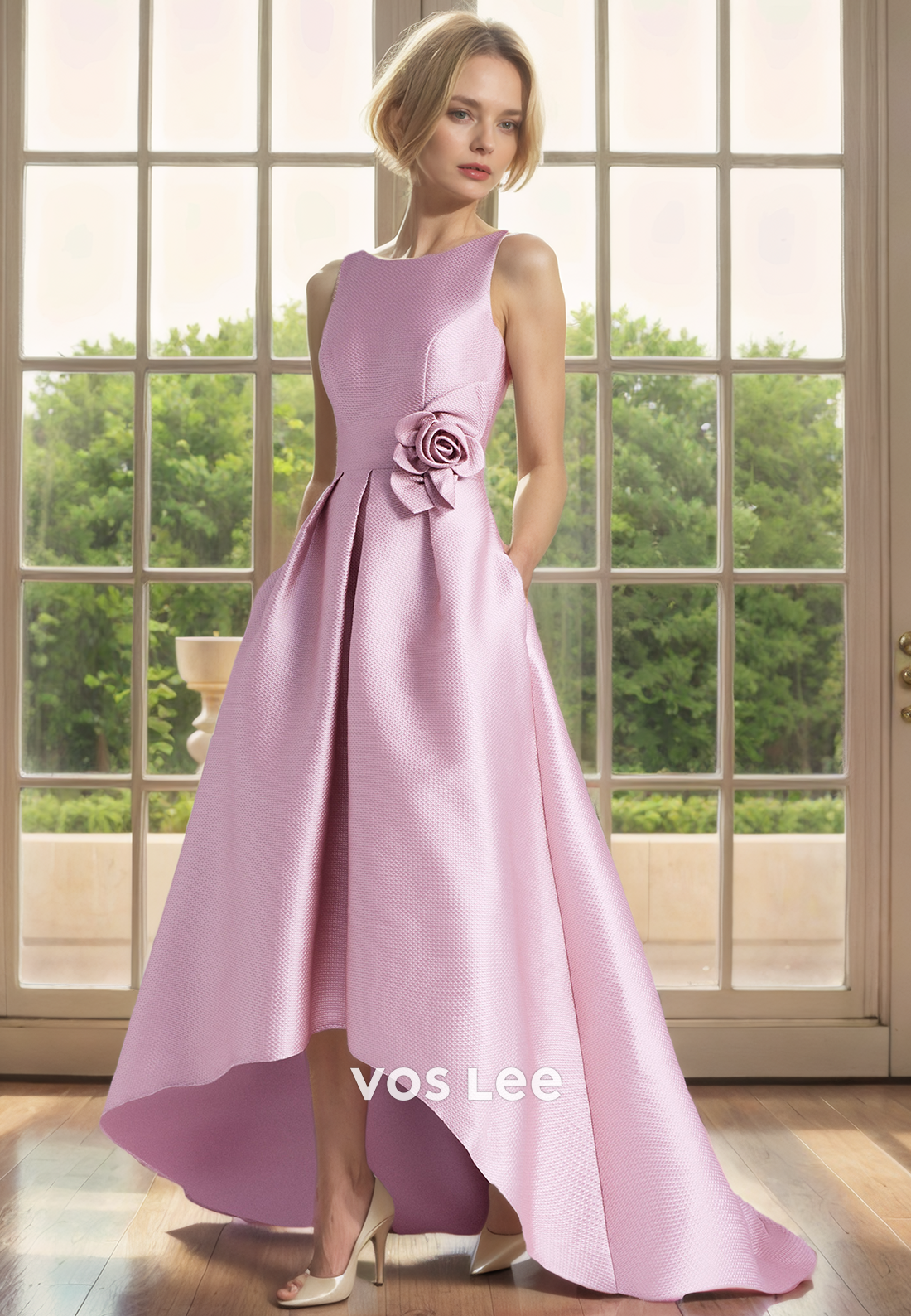 A-Line Round Sweep Train Mother of the Bride Dress/Cocktail Dress with 3D Flower