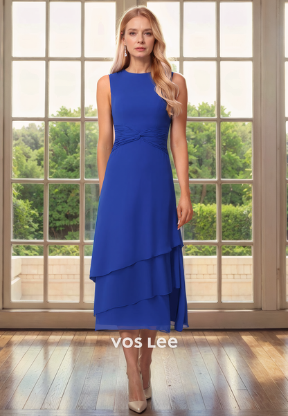 A-Line Round Sleeveless Tea-Length Chiffon Mother of the Bride Dress/Cocktail Dress