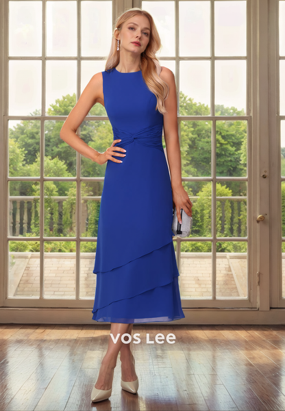 A-Line Round Sleeveless Tea-Length Chiffon Mother of the Bride Dress/Cocktail Dress