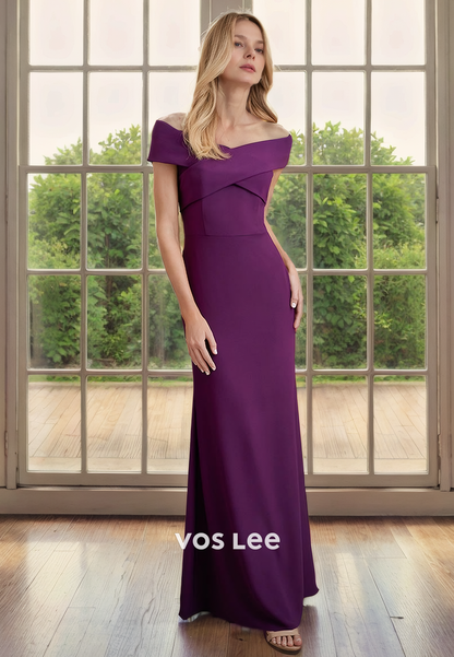 Sheath/Column V-Neck Off Shoulder Floor-Length Satin Mother of the Bride Dress/Cocktail Dress