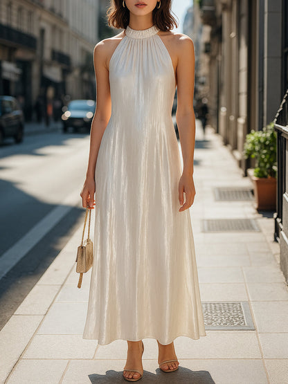 Luminous Halter-neck Maxi Dress Wedding Guest Dresses