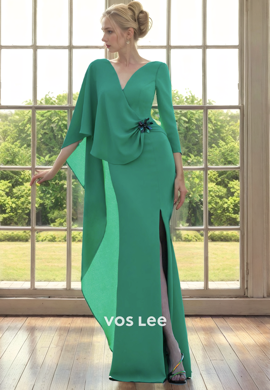 Trumpet/Mermaid V-Neck Long Sleeves Floor-Length Mother of the Bride Dress/Cocktail Dress