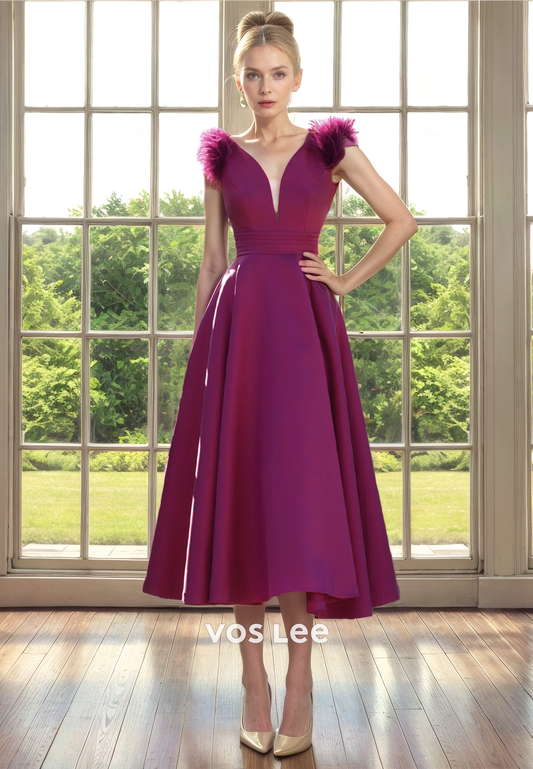 A-Line V-Neck Tea-Length Sleeveless Mother of the Bride Dress/Cocktail Dress