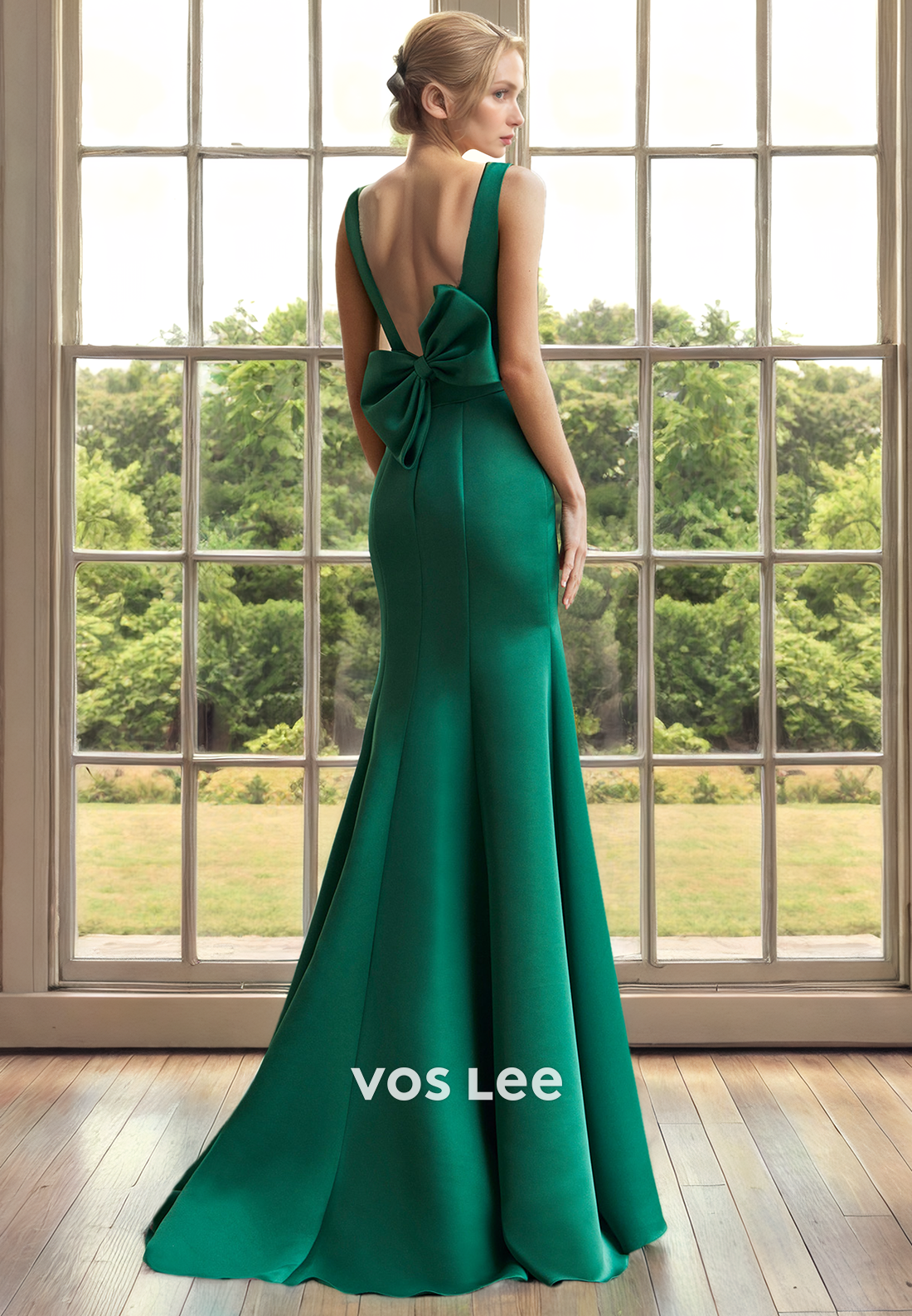 Classy Straps Mermaid Backless Bow Floor Length Green Formal Mother of the Bride Dress