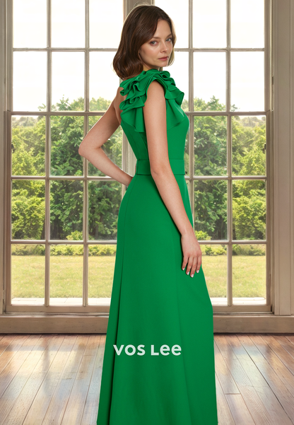 Unique One Shoulder Green Sleeveless Side Split Satin Mother of the Formal Dress