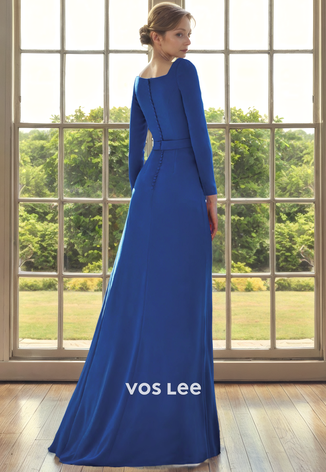 A-Line Square Long Sleeves Floor-Length Mother of the bride Dress