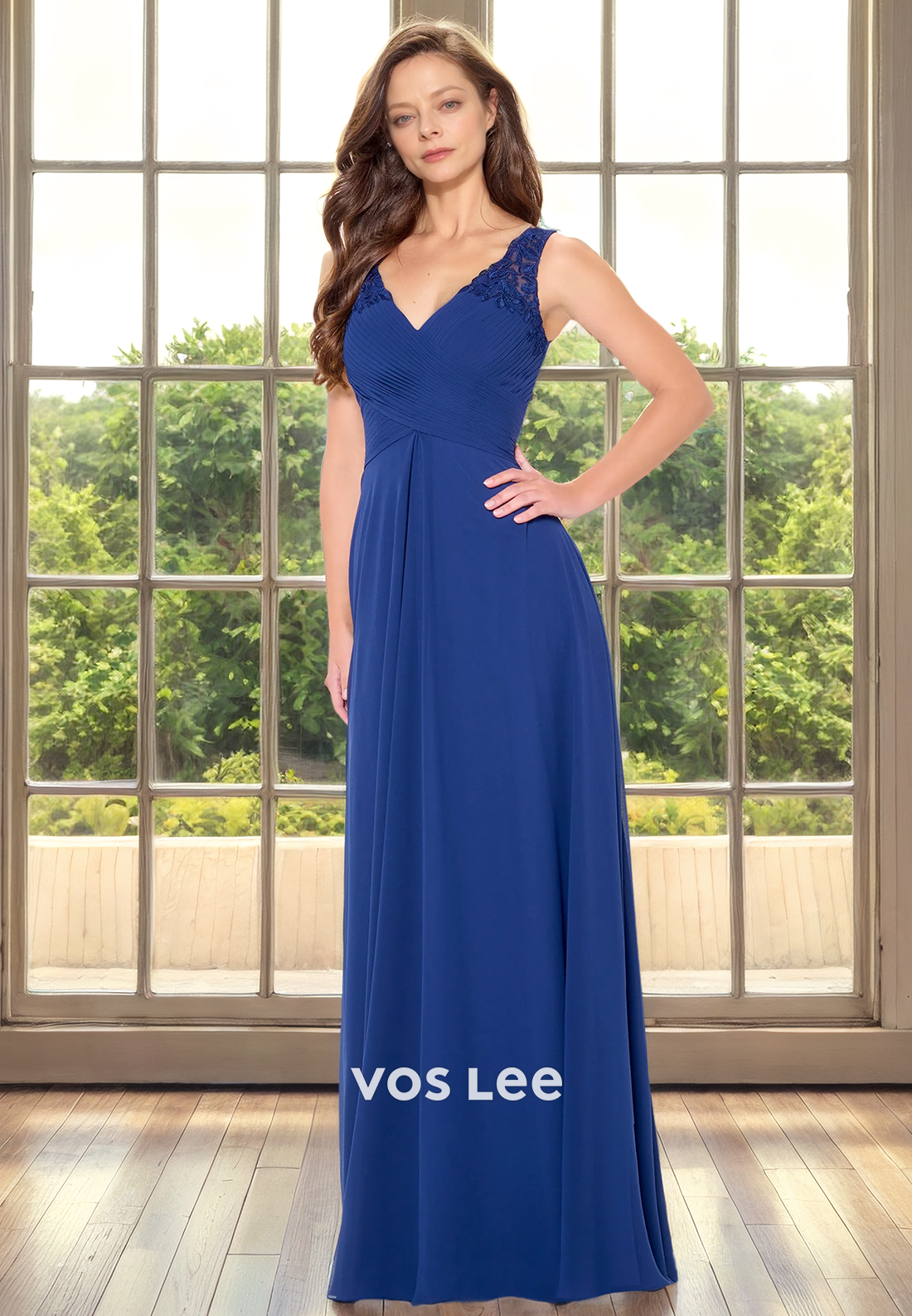 A-Line V-Neck Sleeveless Floor-Length Chiffon Mother of the Bride Dress