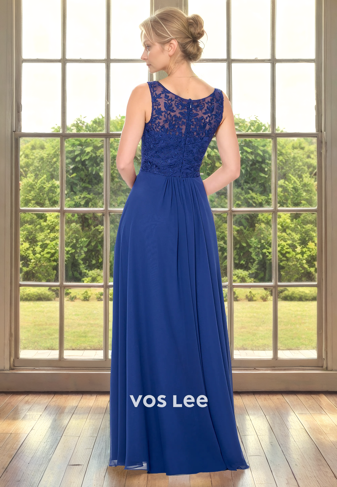 A-Line V-Neck Sleeveless Floor-Length Chiffon Mother of the Bride Dress