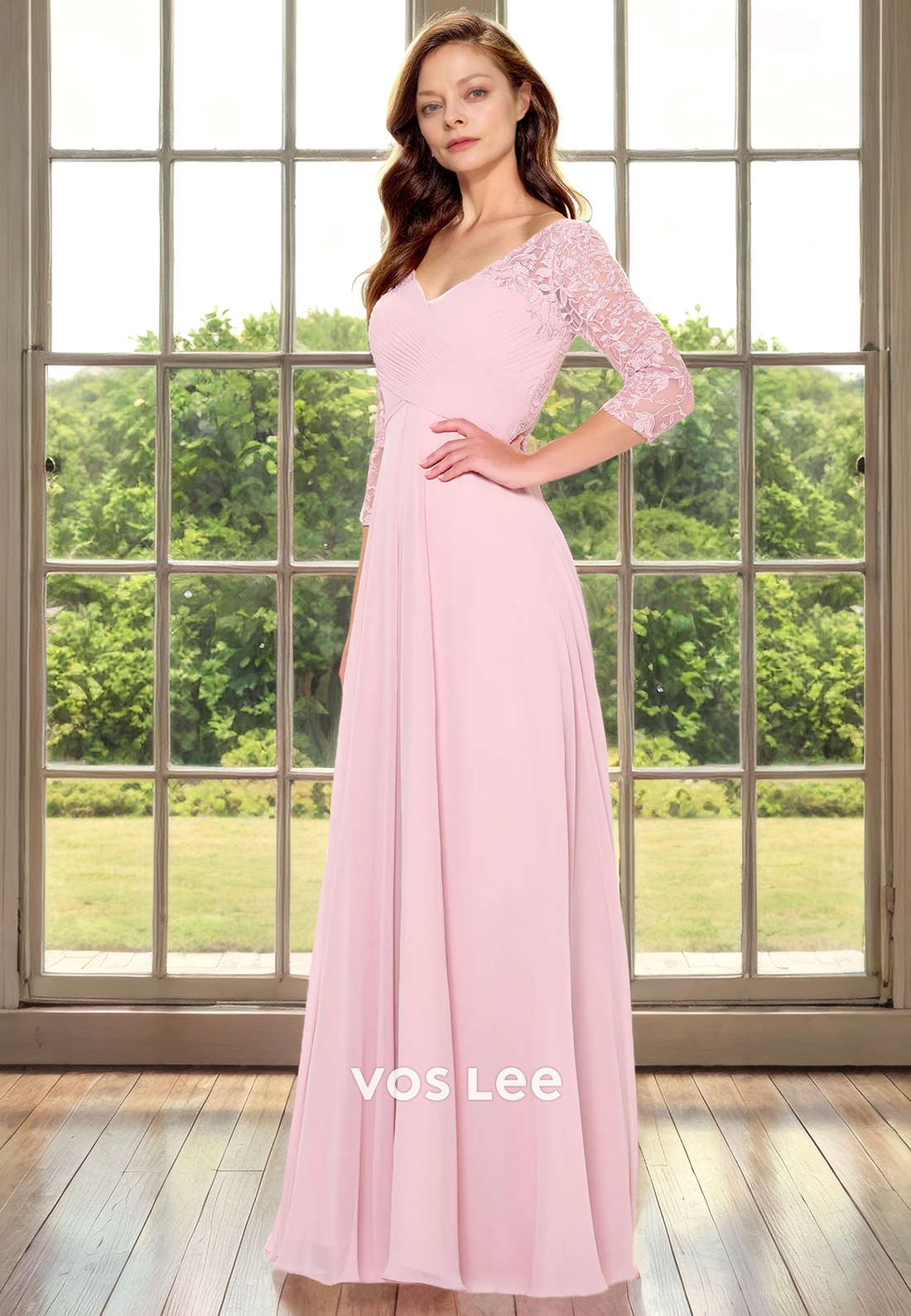 A-Line V-Neck Sleeveless Floor-Length Chiffon Mother of the Bride Dress