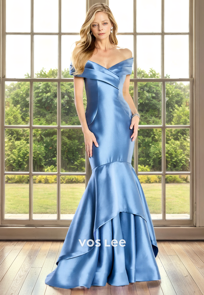 Trumpet/Mermaid Off Shoulder Sweep Train Satin Mother of the Bride Dress/Cocktail Dress