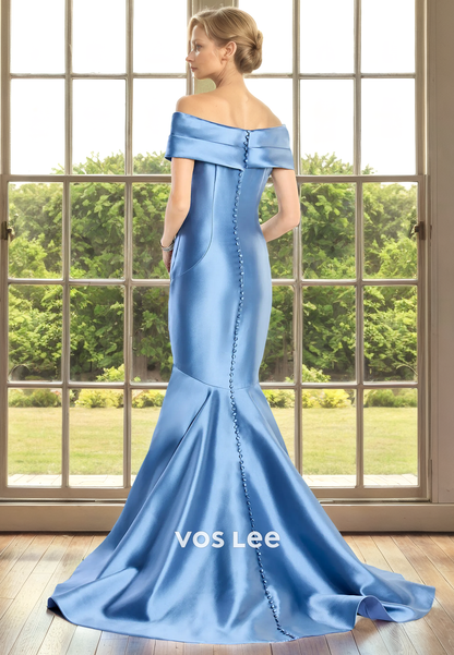 Trumpet/Mermaid Off Shoulder Sweep Train Satin Mother of the Bride Dress/Cocktail Dress