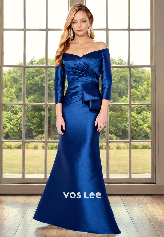 Trumpet/Mermaid V-Neck Sweep Train Long Sleeves Satin Mother of the Bride Dress/Cocktail Dress