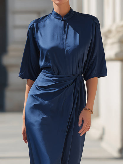Sapphire Wrap Effect Silk Midi Dress