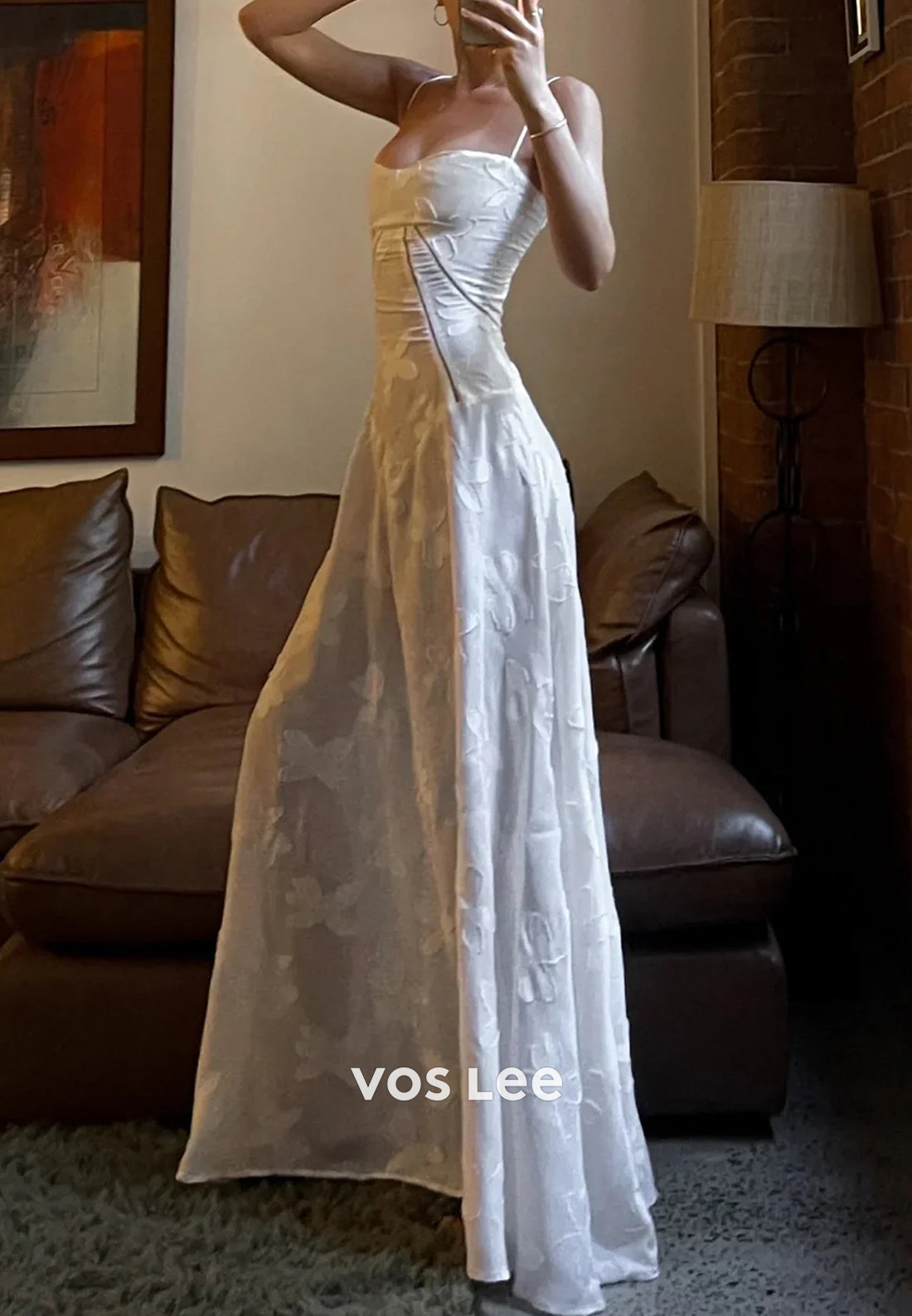 Sexy and Sleek Spaghetti Straps Floral Embellished Floor-Length Prom Dresses