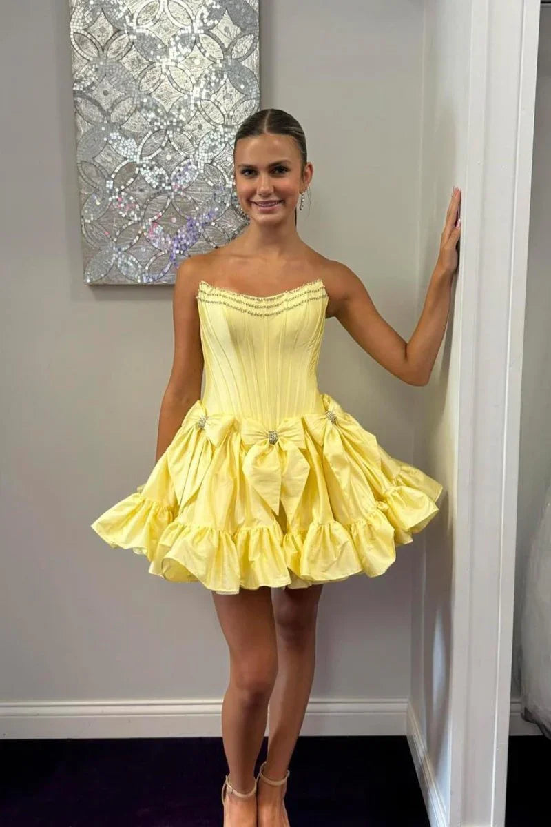 Cute A Line Strapless Hot Pink Short Homecoming Dress with Beading