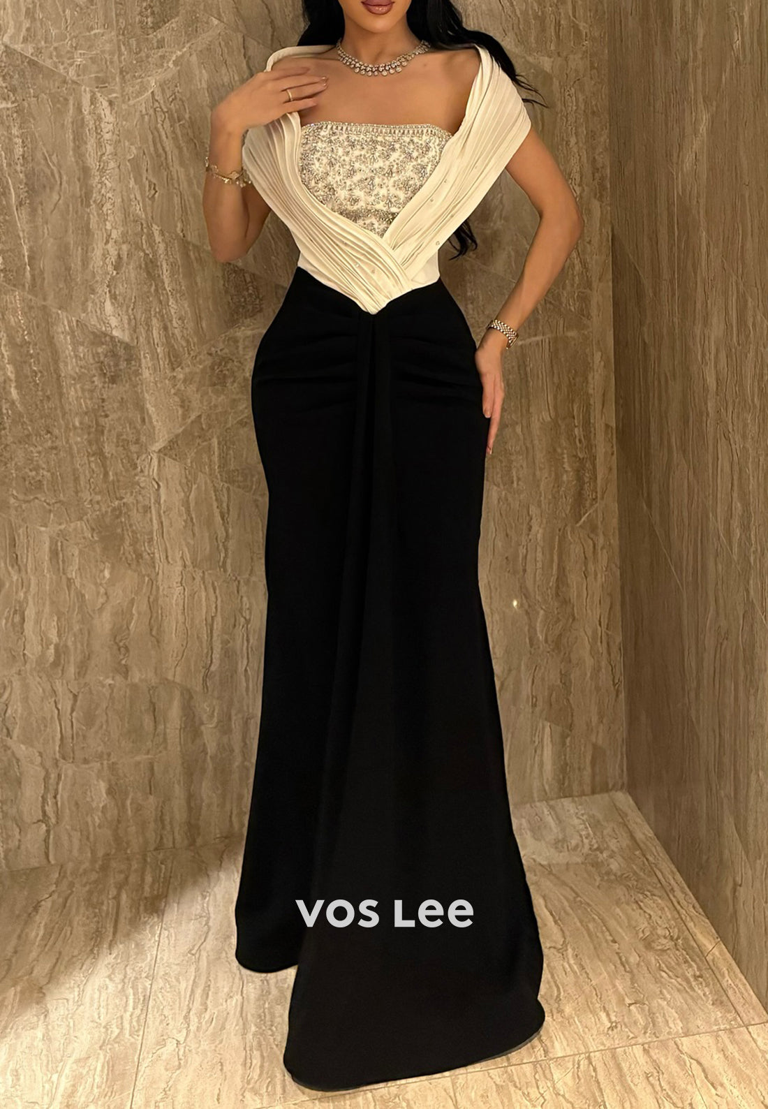 Off the Shoulder Rhinestone Embellished Floor-Length Mermaid Evening Dresses