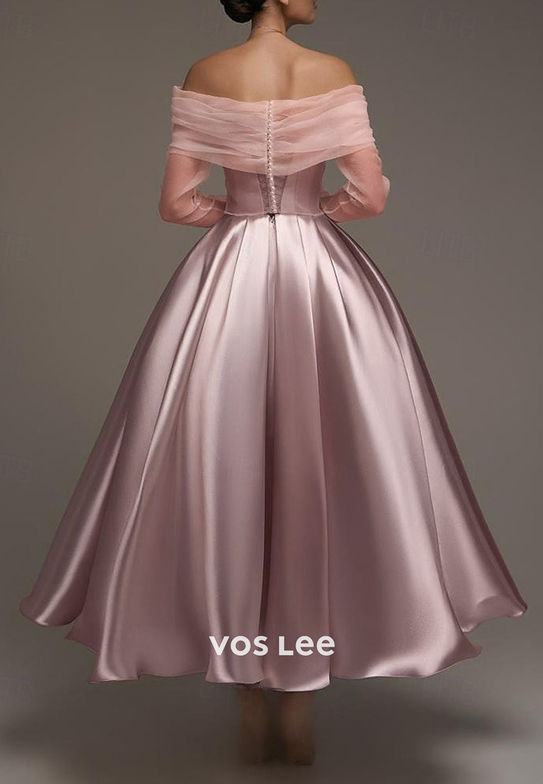 Two Pieces Long Sleeve A-Line Off the Shoulder Ankle-Length Prom Dresses