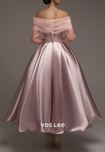 Two Pieces Long Sleeve A-Line Off the Shoulder Ankle-Length Prom Dresses