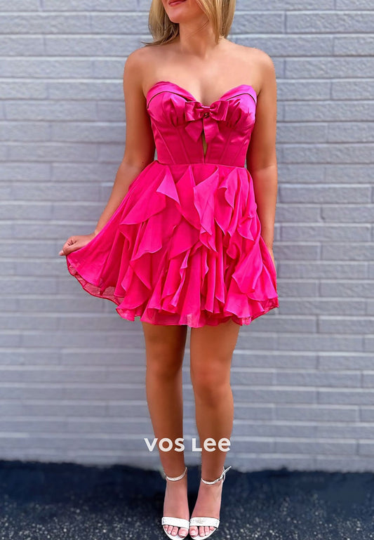 A-Line Strapless Sweetheart Pleated Bowknot Homecoming Dresses