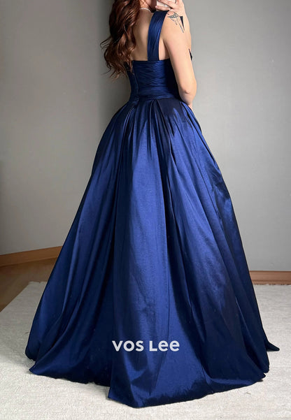 Gorgeous & Charming A-Line One Shoulder Rhinestone Evening Dresses with Court Train