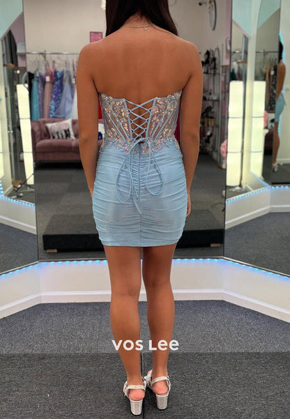 Strapless Sweetheart Corset Sequined Embellished Homecoming Dresses