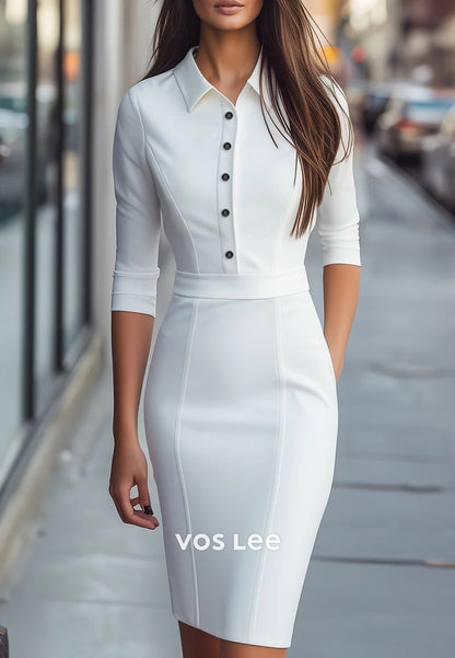 Classic 3/4 Sleeve Tea-Length Sleek Mermaid Wedding Guest Dresses Holiday Dresses