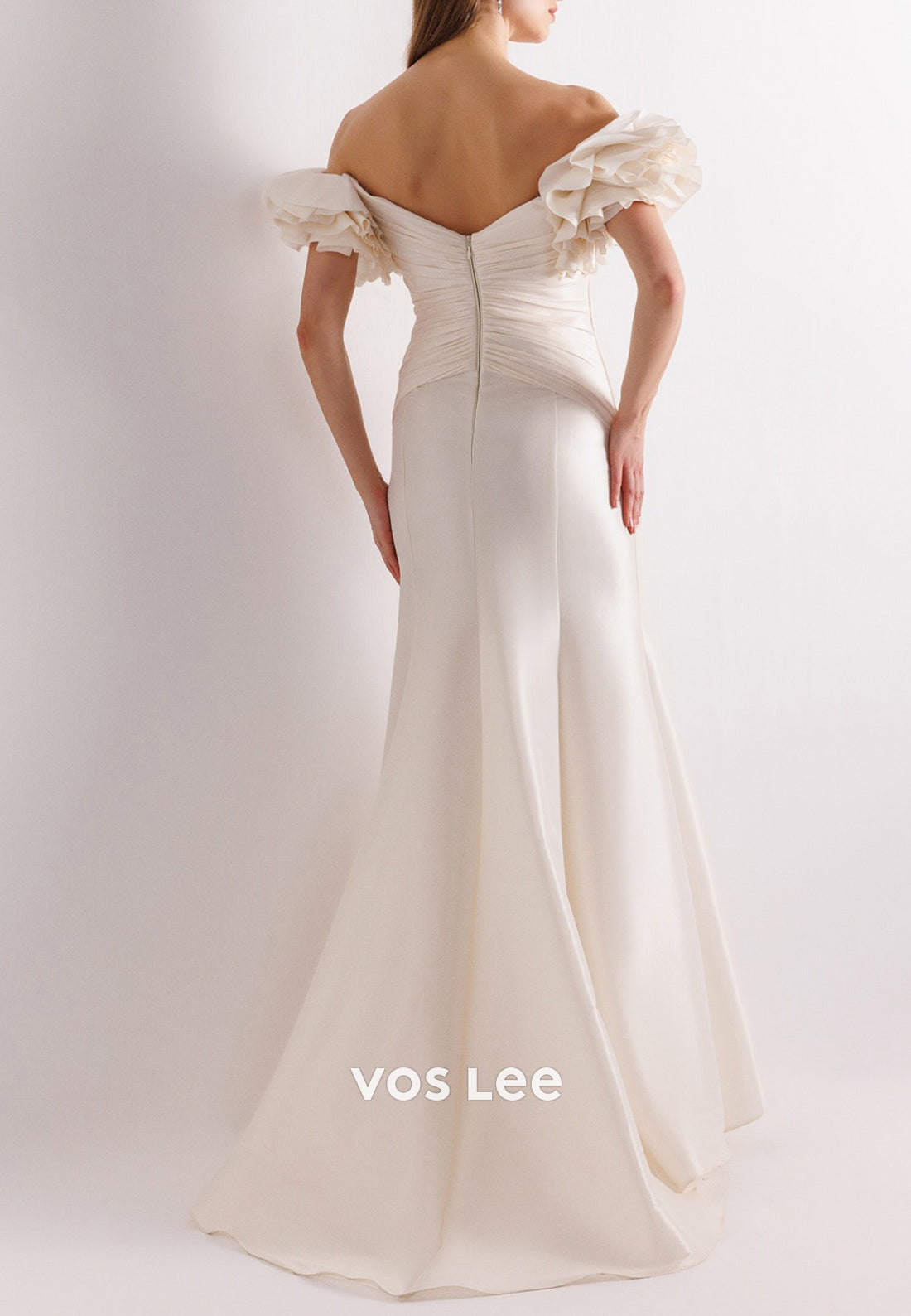Off the Shoulder Sweetheart Pleated Sheath Floor-Length Evening Dresses Formal Dresses