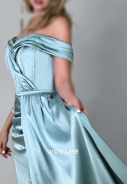 Sexy & Hot Off the Shoulder Sweetheart Beading Pleated Floor-Length Evening Dresses