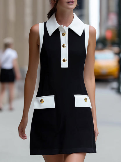 Contrast Trim Sleeveless Polo Dress