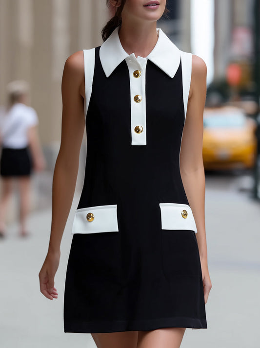 Contrast Trim Sleeveless Polo Dress