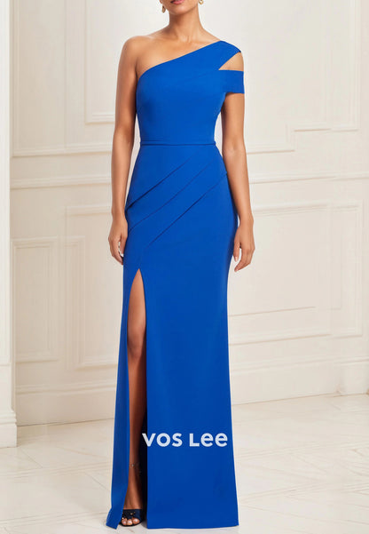 Classic & Simple One Shoulder Pleated Mermaid Mother of Bride Dresses with High Split