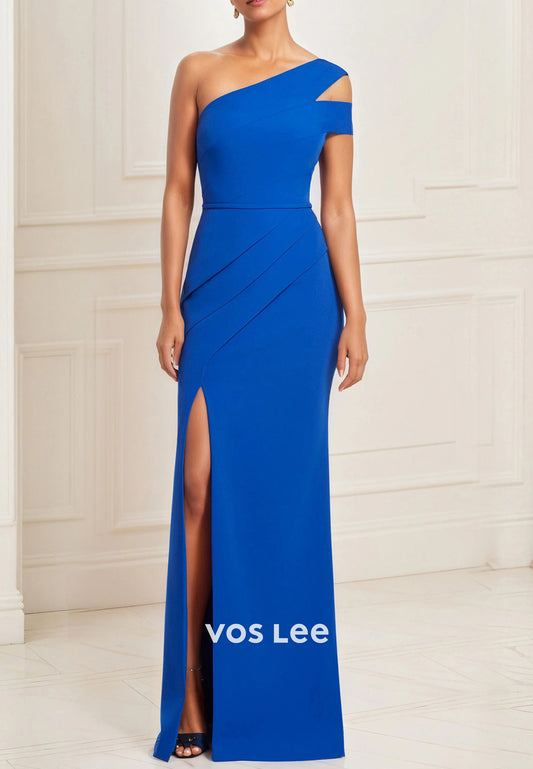 Classic & Simple One Shoulder Pleated Mermaid Mother of Bride Dresses with High Split