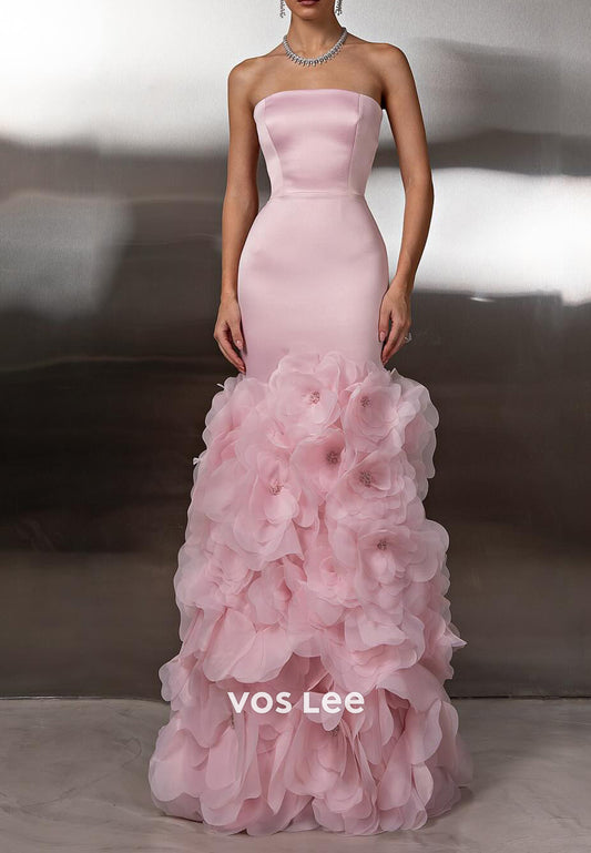 Elegant & Luxurious Strapless Floral Embossed Mermaid Prom Dresses