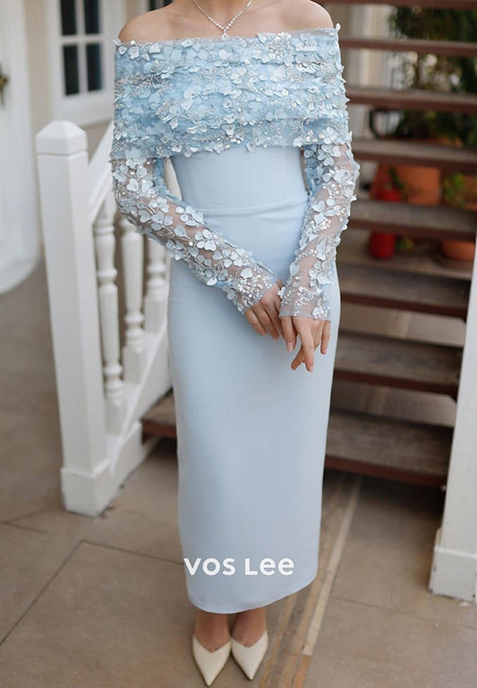Appliques Lace Off the Shoulder Long Sleeve Mermaid Evening Dresses