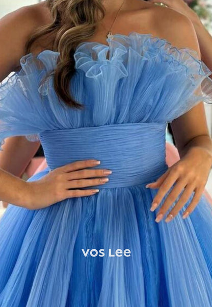 Couture & Classic A-Line Strapless Tulle Pleated Homecoming Dresses