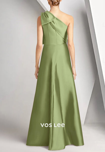 One Shoulder Bowknot Appliqued Embellished Floor-Length Mother of Bride Dresses