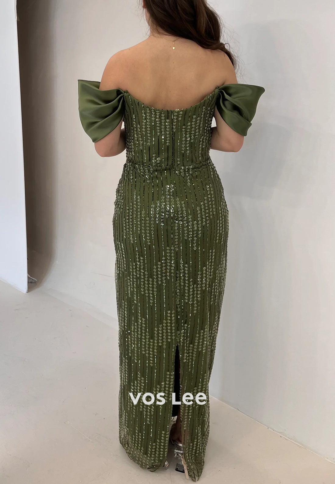 Classic & Timeless Off the Shoulder Fully Beaded Pleated Mermaid Evening Dresses with Split
