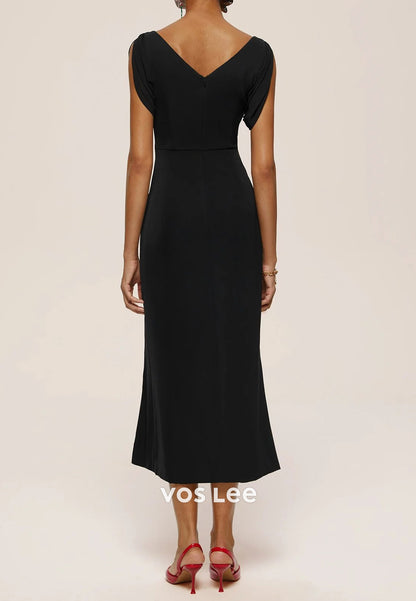 Regular Straps V Neck Flowers Sheath Ankle-Length Wedding Guest Dresses with Split