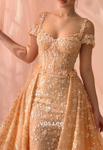 Spaghetti Straps Sweetheart Mermaid Prom Dresses with Court Train