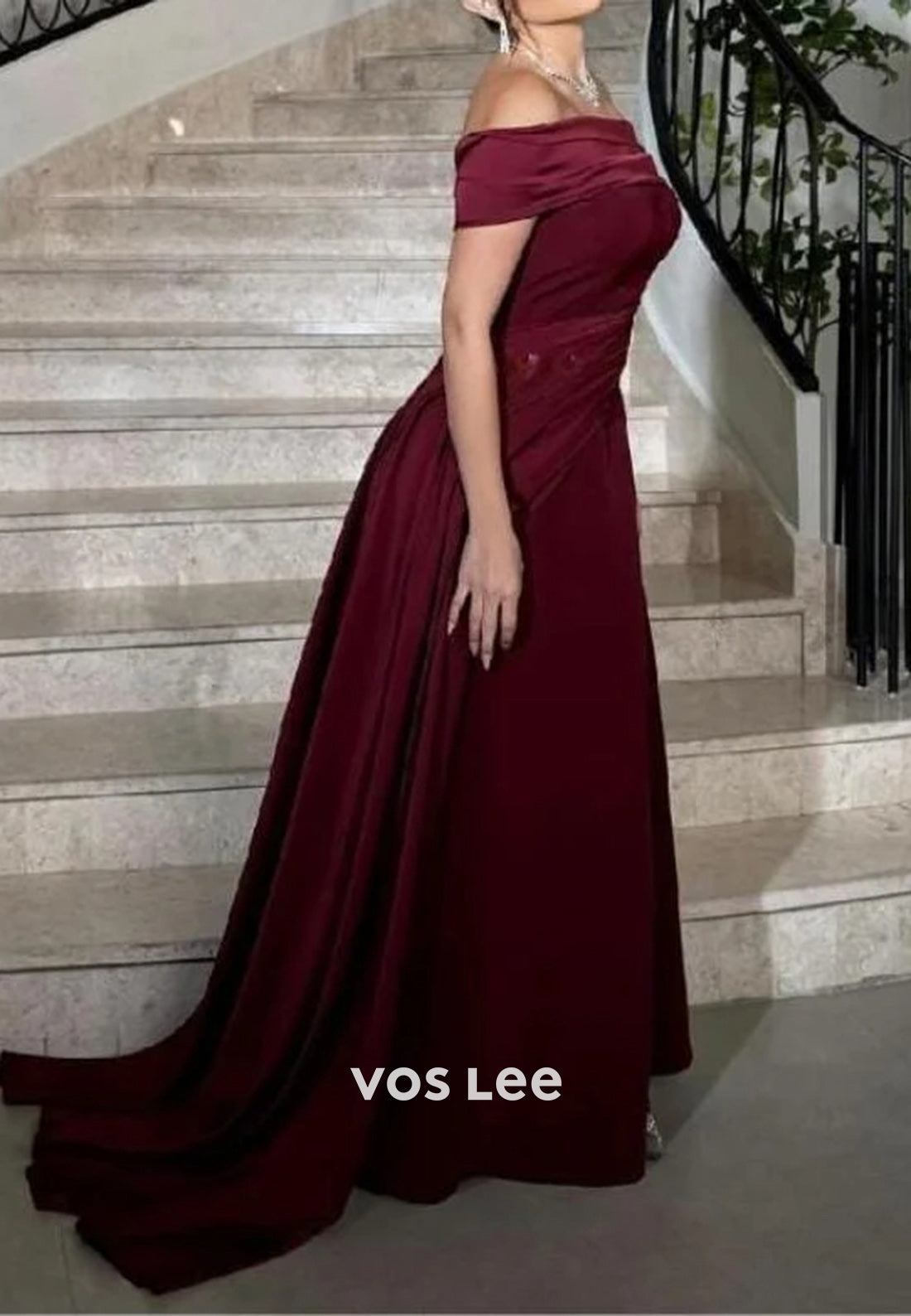 Classic & Timeless A-Line Pleated Off the Shoulder Evening Dresses with Court Train