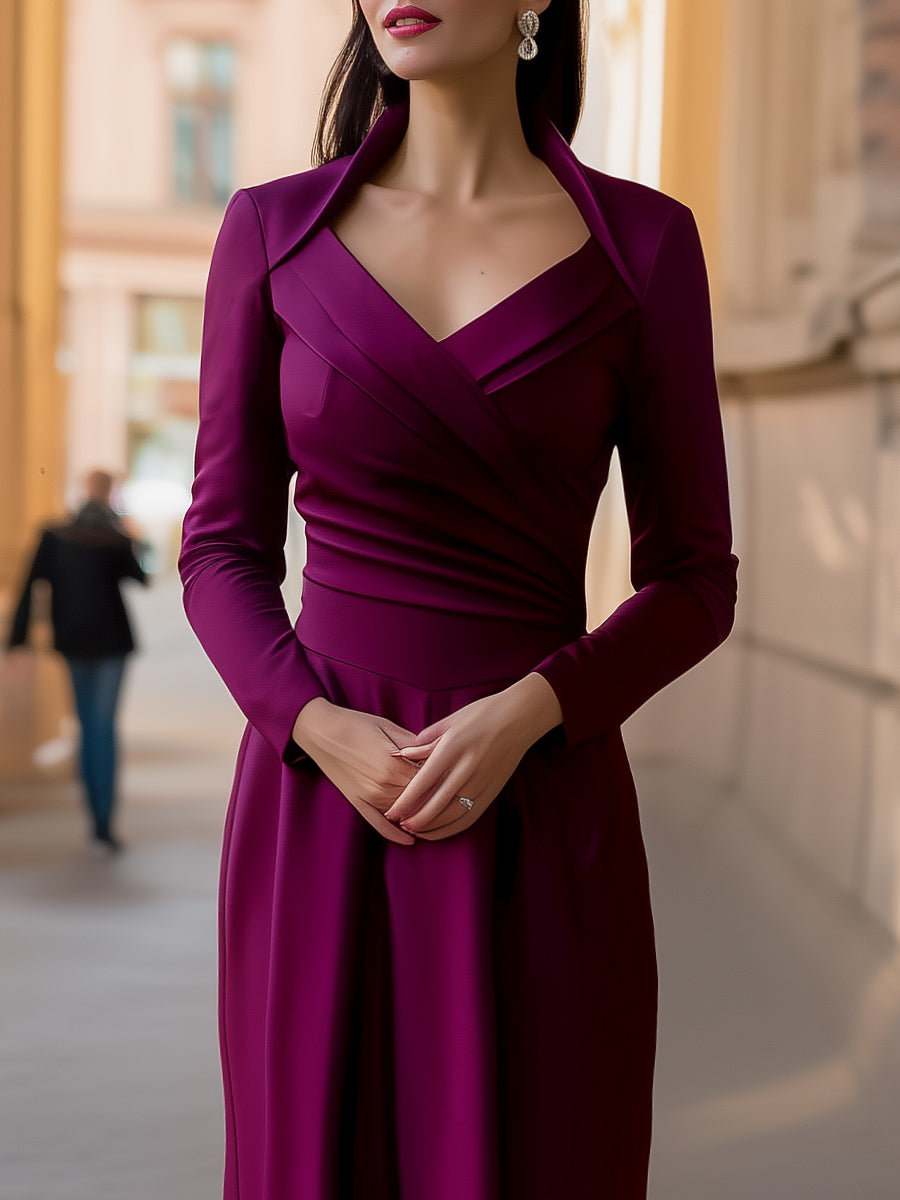 Draped Long-Sleeve Evening Gown