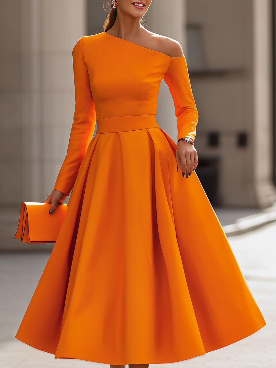 Radiant Elegance Sophisticated Long-Sleeve Dress With Flair